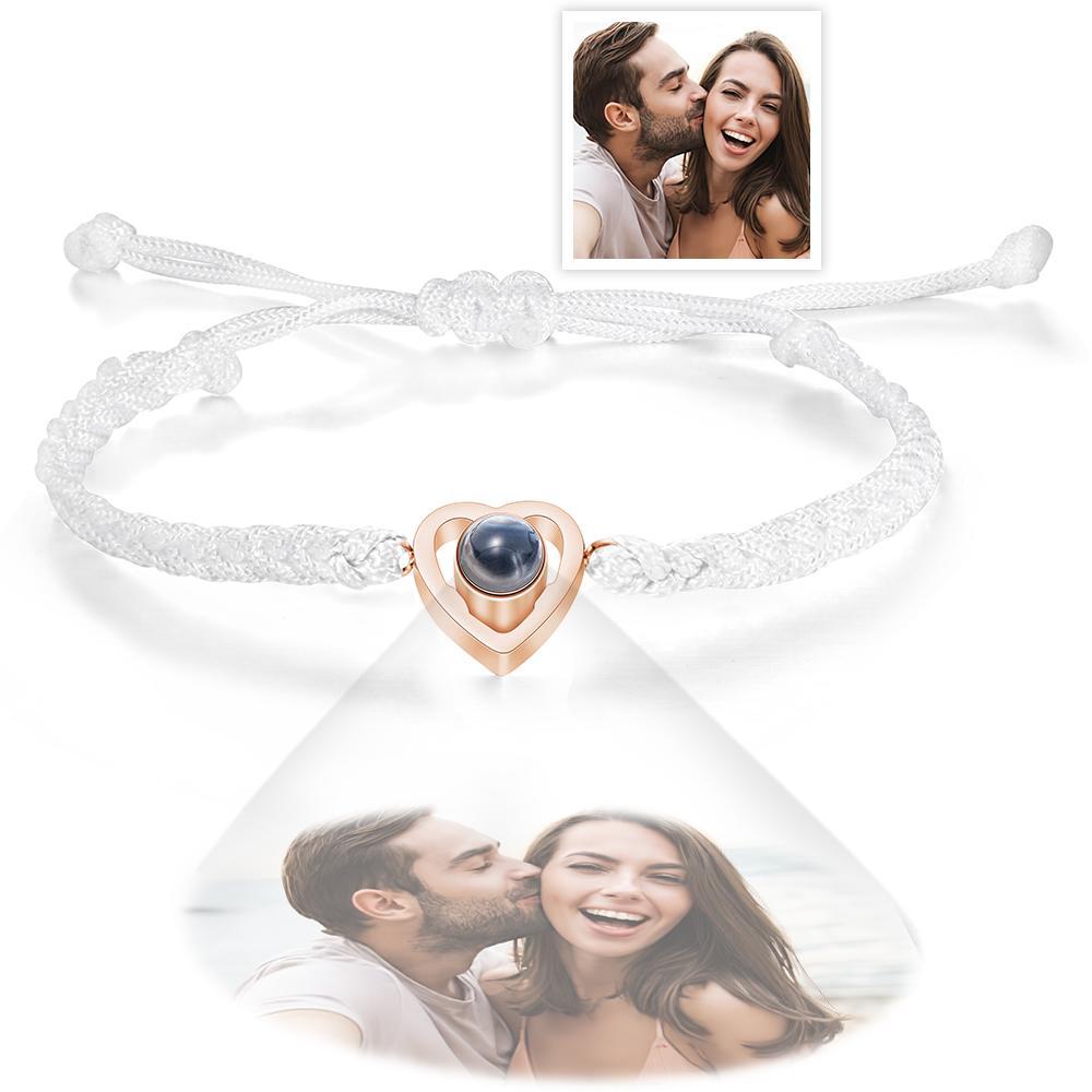 Custom Heart-shaped Photo Projection Bracelet Braided Rope Bracelet Anniversary Gift - 