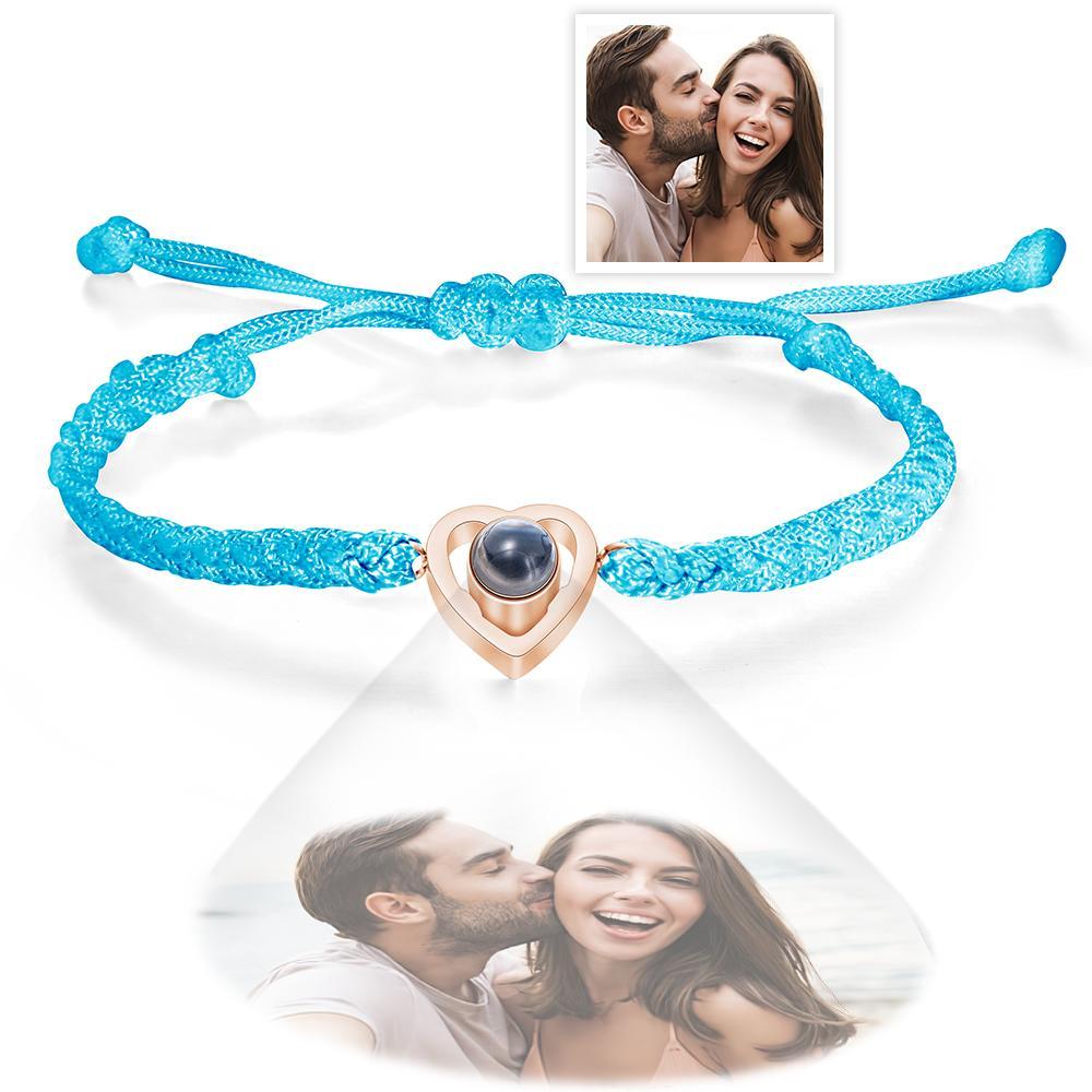 Custom Heart-shaped Photo Projection Bracelet Braided Rope Bracelet Anniversary Gift - 