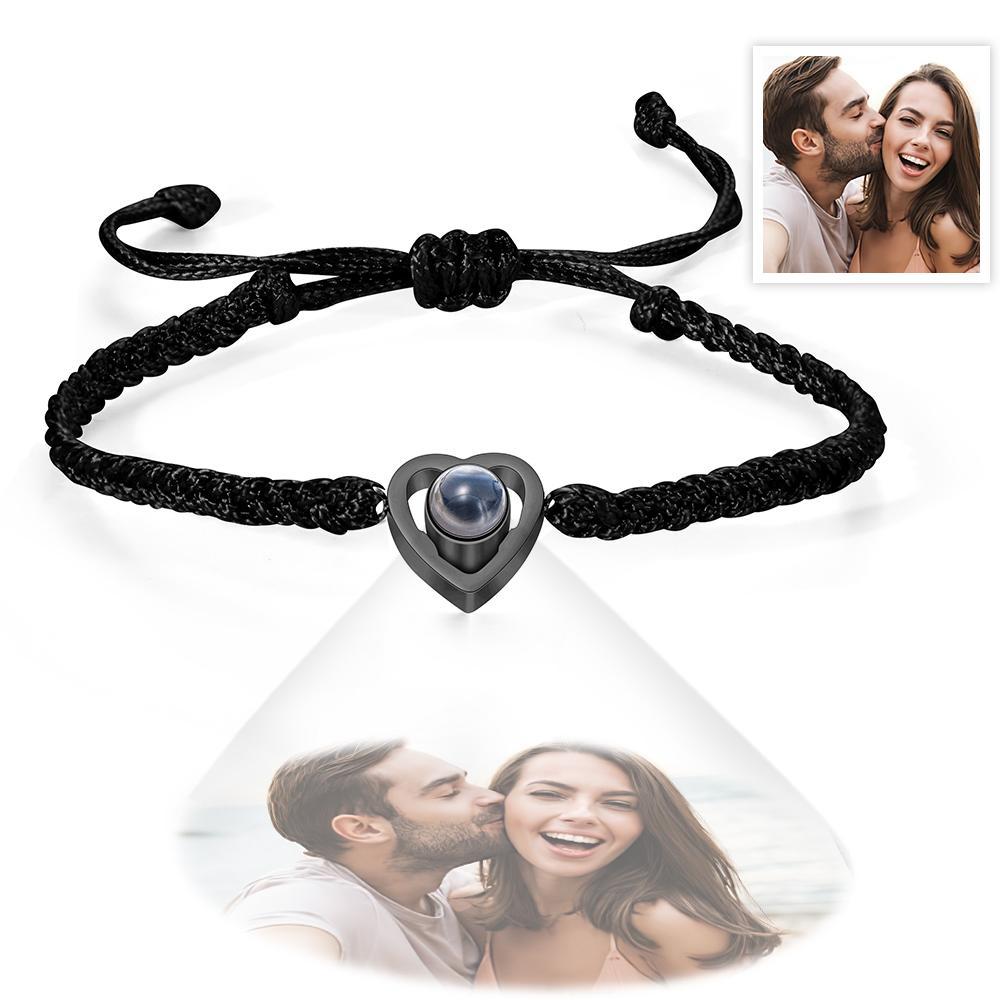 Custom Heart-shaped Photo Projection Bracelet Braided Rope Bracelet Anniversary Gift - 
