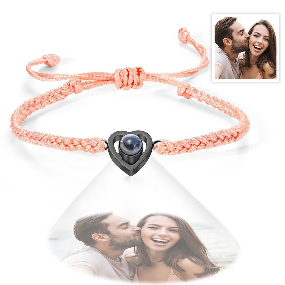Custom Heart-shaped Photo Projection Bracelet Braided Rope Bracelet Anniversary Gift - 