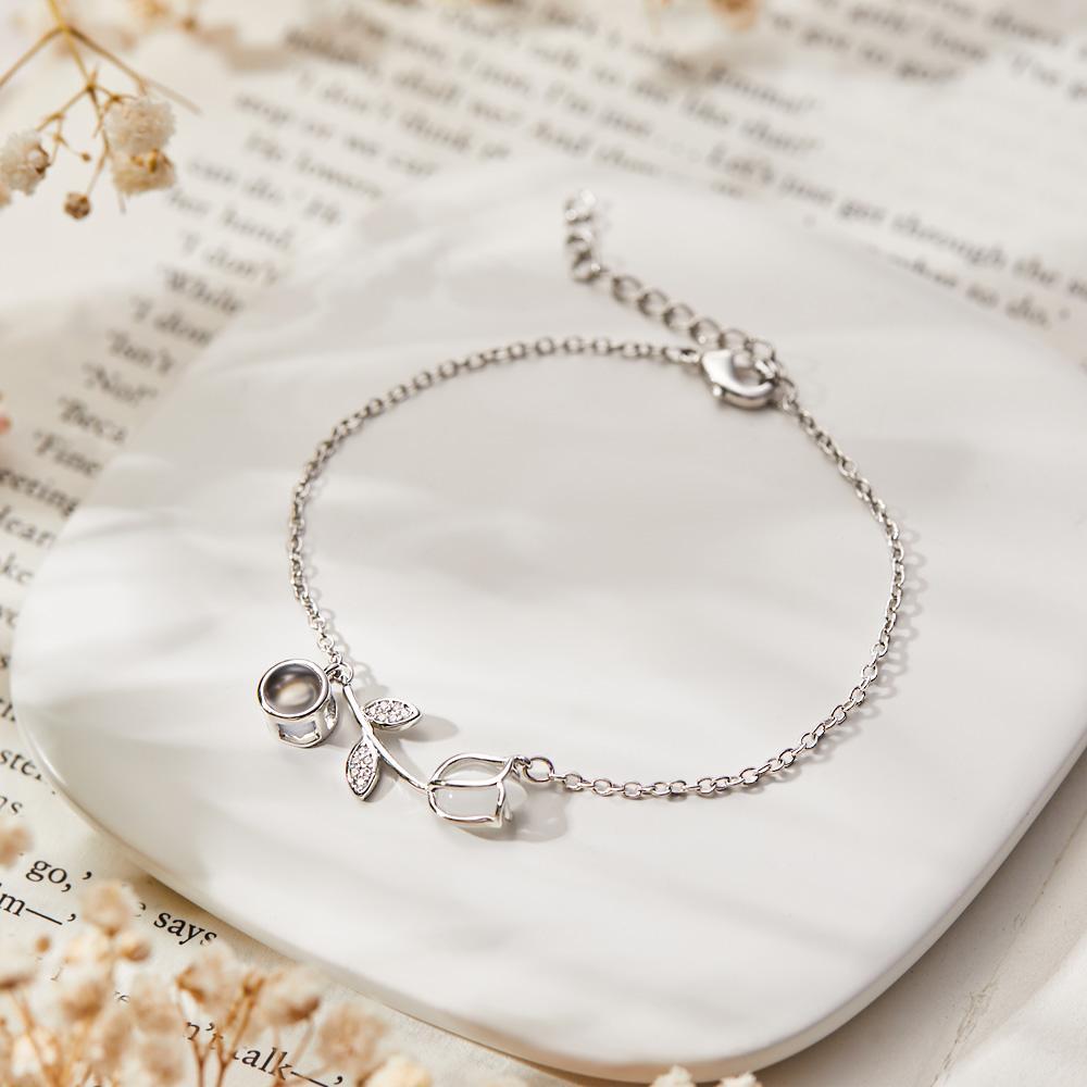 Tulip Photo Projection Bracelet Personalized Picture Flower Bracelet Minimalist Pet Memorial Jewelry - 