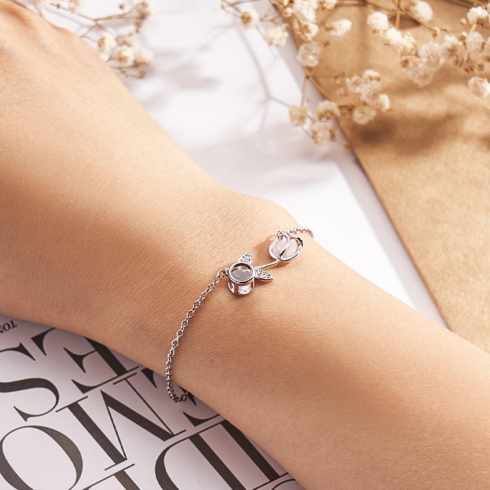 Tulip Photo Projection Bracelet Personalized Picture Flower Bracelet Minimalist Pet Memorial Jewelry - 