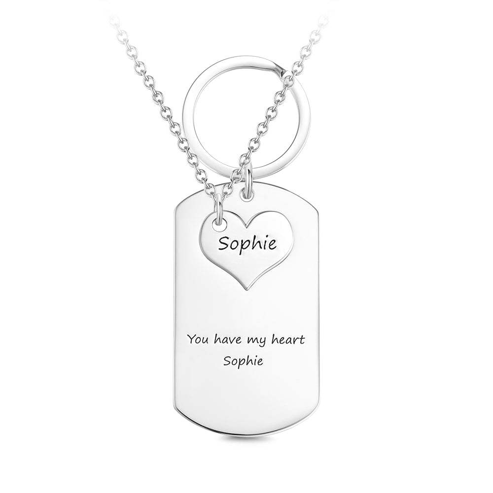 Custom Engraved Couple Keychain and Necklace Set - Heart Dog Tag