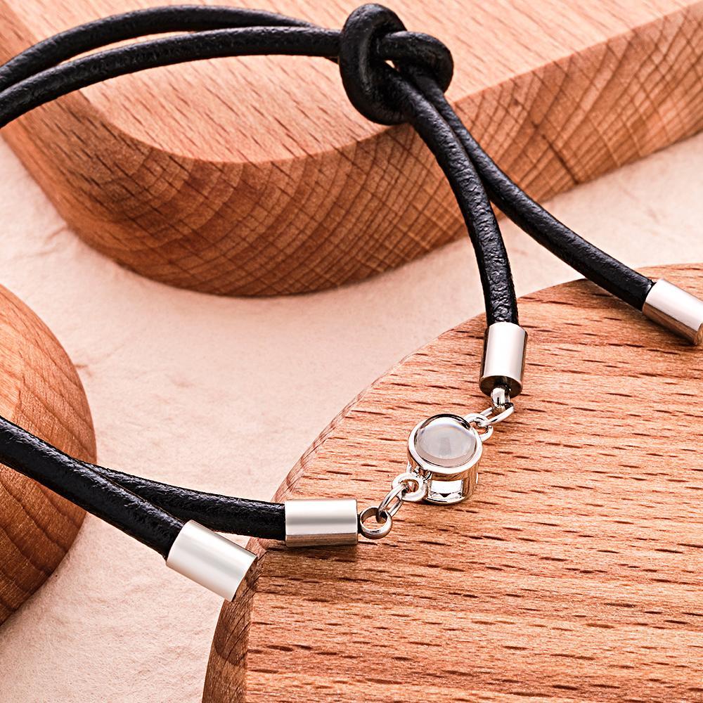 Personalized Photo Projection Leather Bracelet Adjustable Bracelet Gifts For Him - 