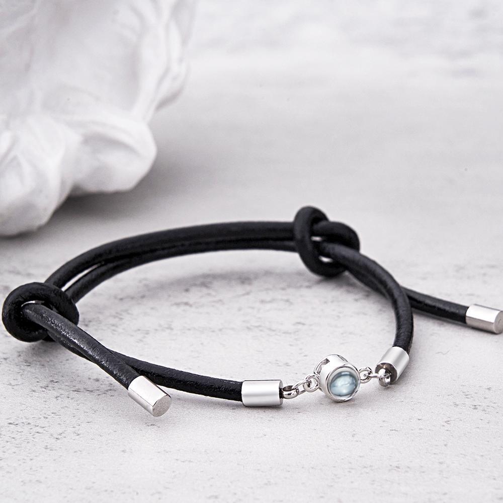 Personalized Photo Projection Leather Bracelet Adjustable Bracelet Gifts For Him - 