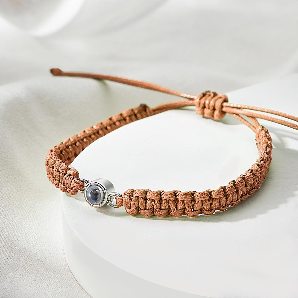 Personalized Braided Photo Projection Bracelet Fishtail Rope Men's Bracelet Hand Braided Bracelet Father's Day Gift for Men - 