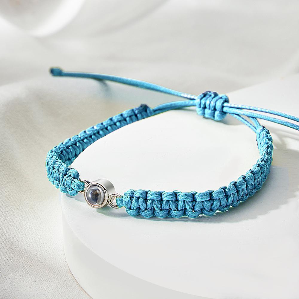 Personalized Braided Photo Projection Bracelet Fishtail Rope Men's Bracelet Hand Braided Bracelet Father's Day Gift for Men - 