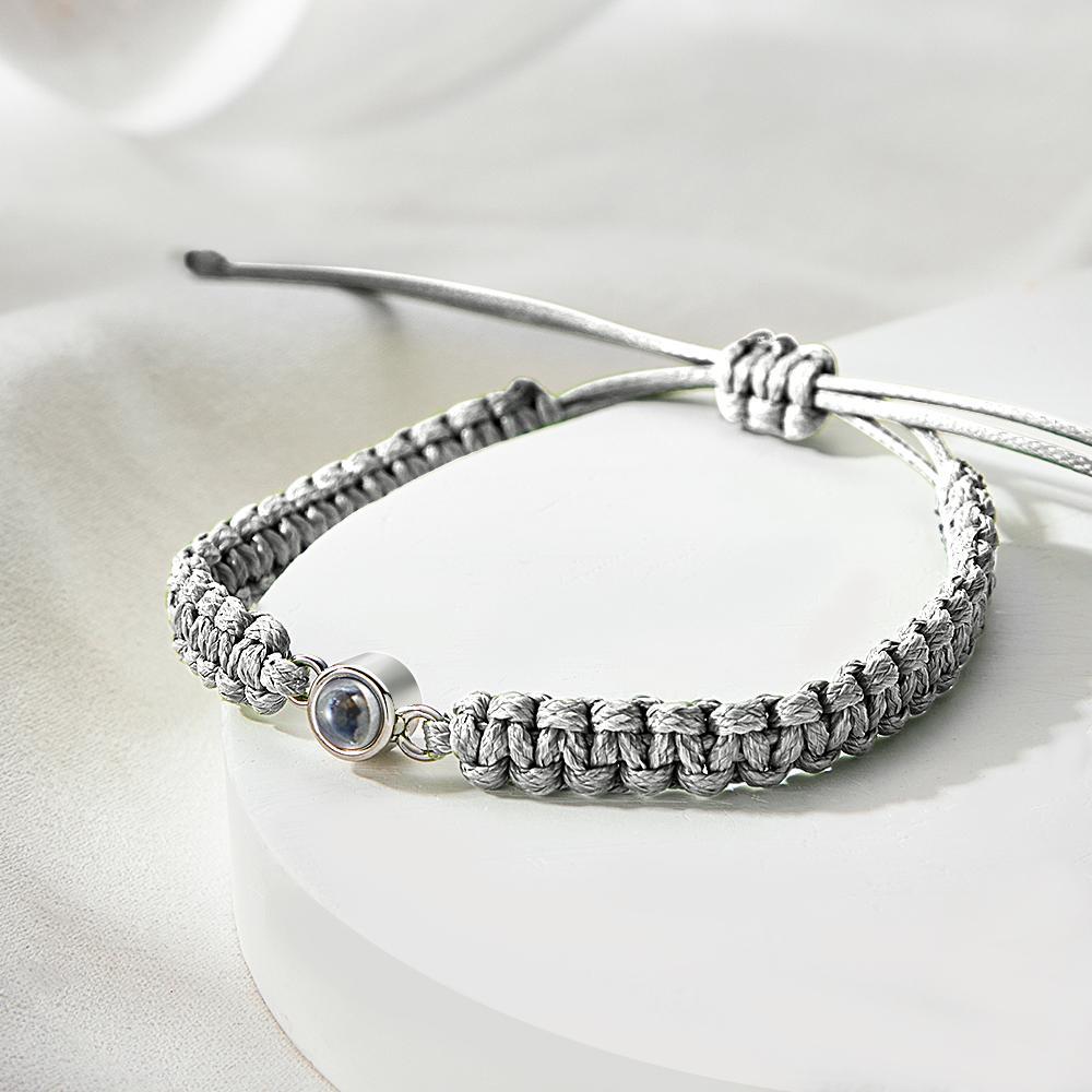 Personalized Braided Photo Projection Bracelet Fishtail Rope Men's Bracelet Hand Braided Bracelet Father's Day Gift for Men - 