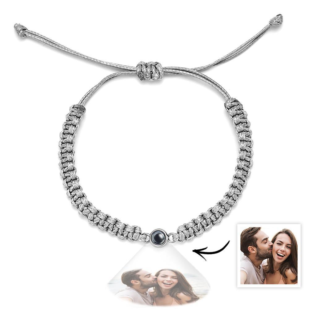 Personalized Braided Photo Projection Bracelet Fishtail Rope Men's Bracelet Hand Braided Bracelet Father's Day Gift for Men - 