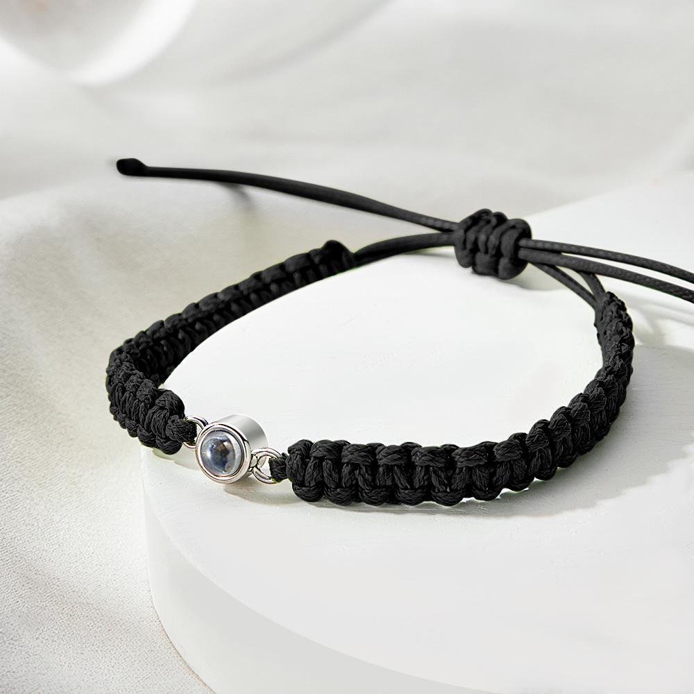 Personalized Braided Photo Projection Bracelet Fishtail Rope Men's Bracelet Hand Braided Bracelet Father's Day Gift for Men - 