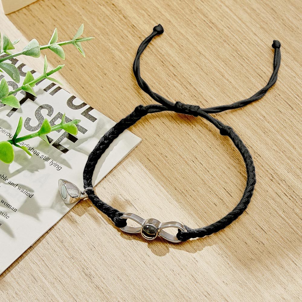 Custom Photo Projection Bracelet Woven Heart Magnetic Bracelet Gift for Couple - 