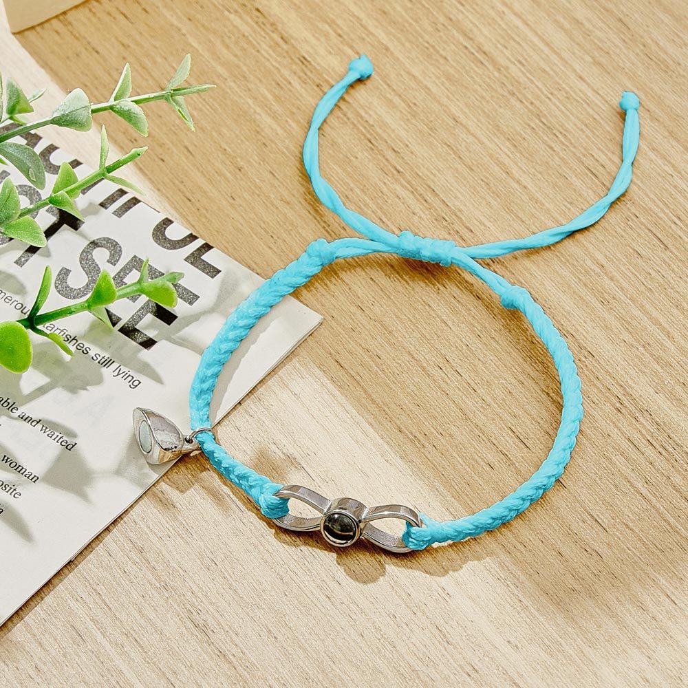 Custom Photo Projection Bracelet Woven Heart Magnetic Bracelet Gift for Couple - 
