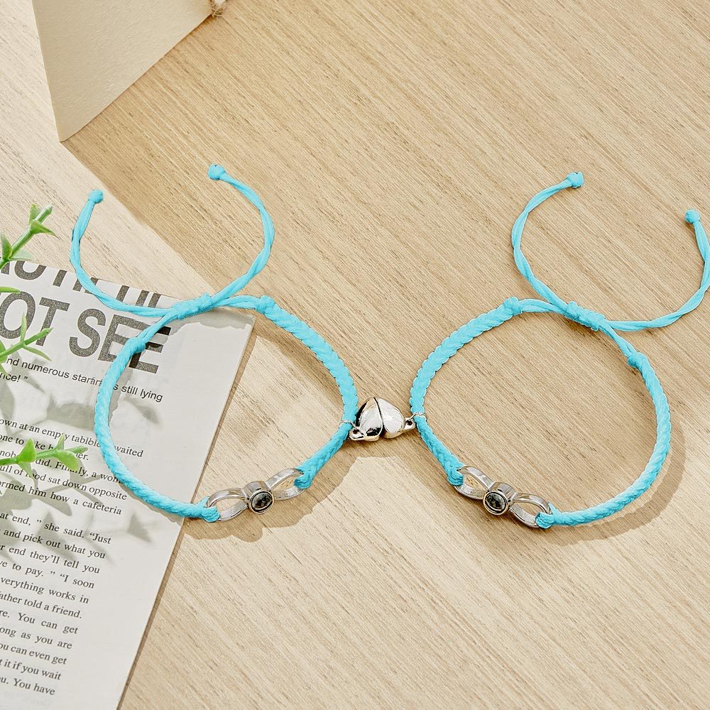 Custom Photo Projection Bracelet Woven Heart Magnetic Bracelet Gift for Couple - 