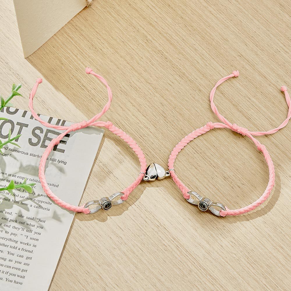 Custom Photo Projection Bracelet Woven Heart Magnetic Bracelet Gift for Couple - 