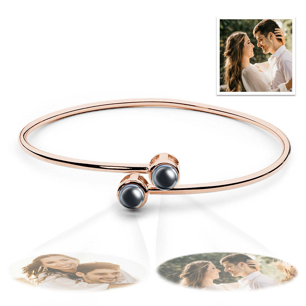 Custom Two Photos Projection Bracelet Personalized Picture Inside Bracelet Keepsake Jewelry - 