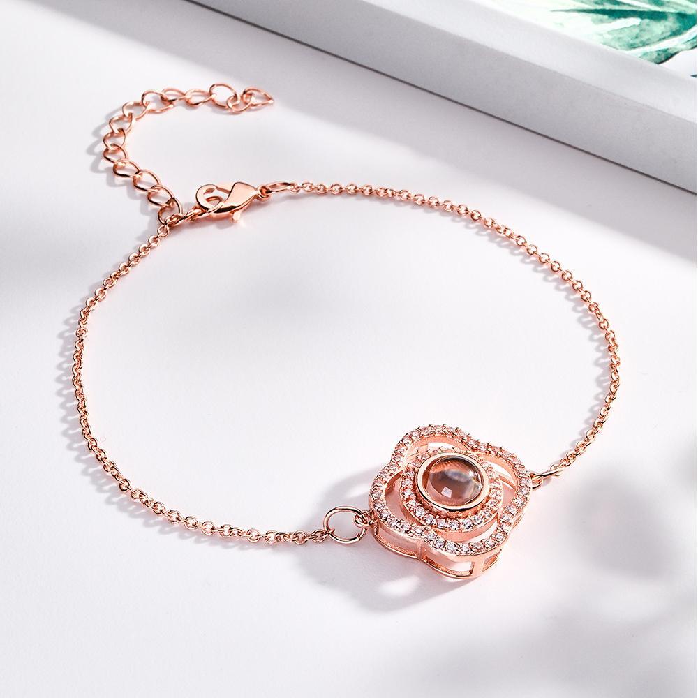 Custom Clover Photo Projection Bracelet Personalized Picture Inside Bracelet Keepsake Jewelry - 