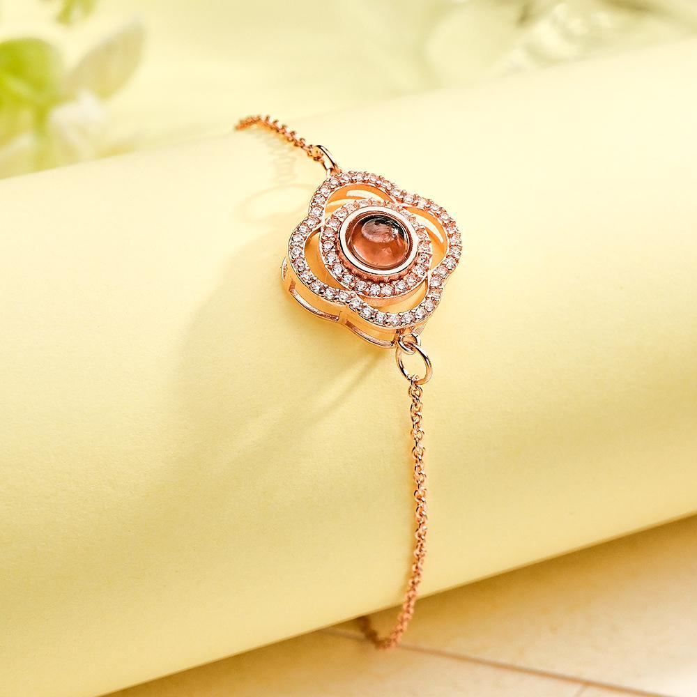 Custom Clover Photo Projection Bracelet Personalized Picture Inside Bracelet Keepsake Jewelry - 