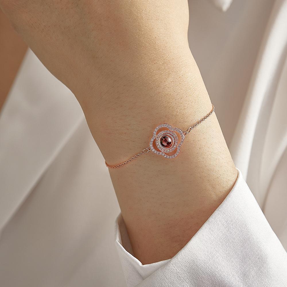 Custom Clover Photo Projection Bracelet Personalized Picture Inside Bracelet Keepsake Jewelry - 