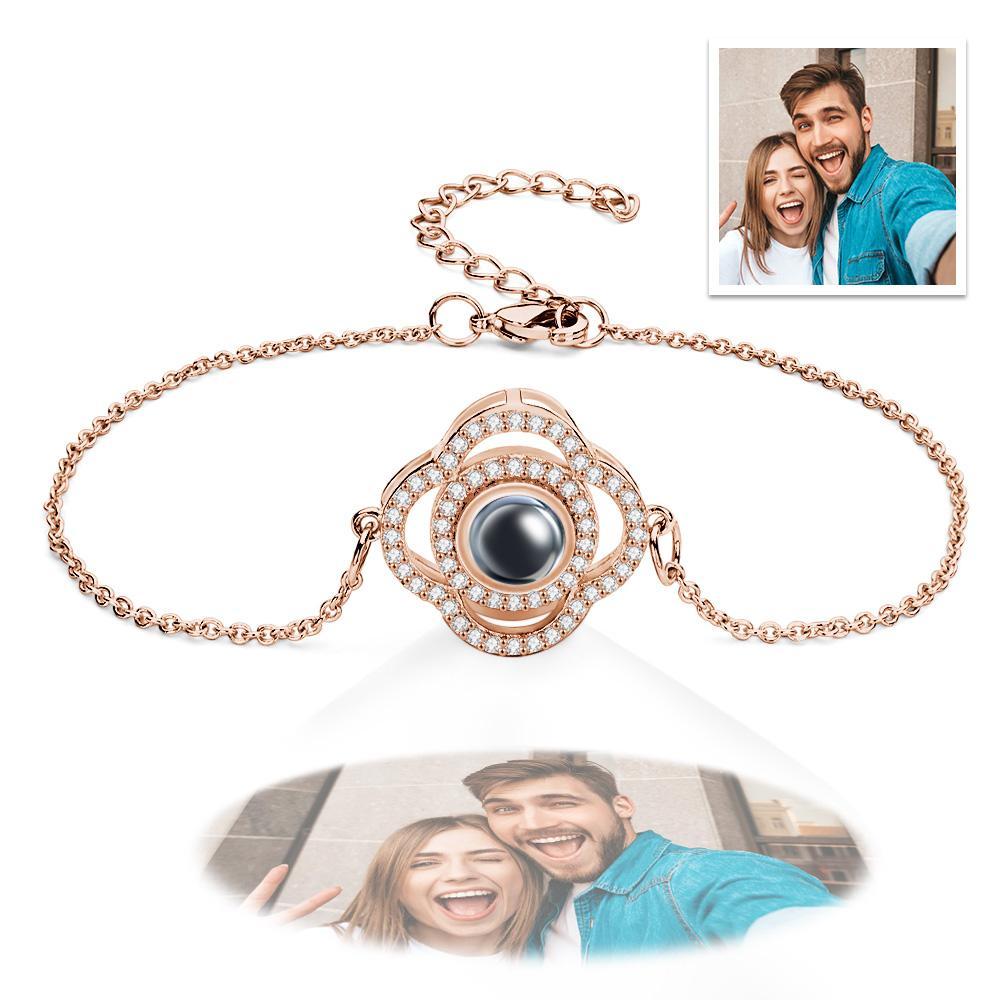 Custom Clover Photo Projection Bracelet Personalized Picture Inside Bracelet Keepsake Jewelry - 