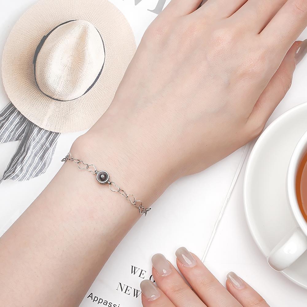 Custom Projection Bracelet Heart Chain Unique Gift for Her - 