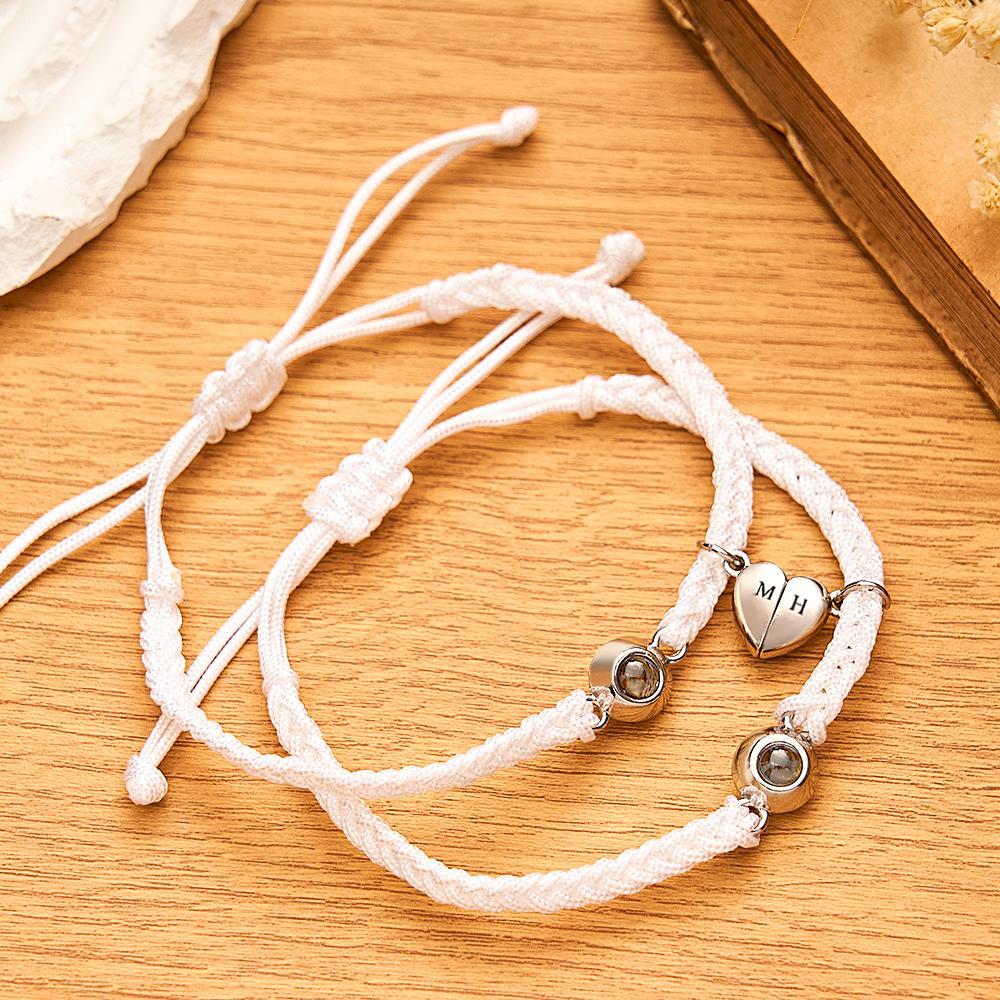 Custom Projection Bracelet Custom Letter Woven Heart Magnetic Couple Gift - 