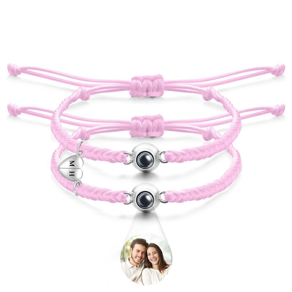 Custom Projection Bracelet Custom Letter Woven Heart Magnetic Couple Gift - 