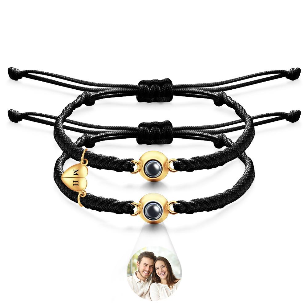 Custom Projection Bracelet Custom Letter Woven Heart Magnetic Couple Gift - 