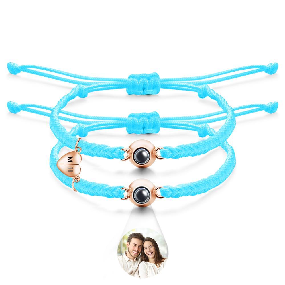 Custom Projection Bracelet Custom Letter Woven Heart Magnetic Couple Gift - 