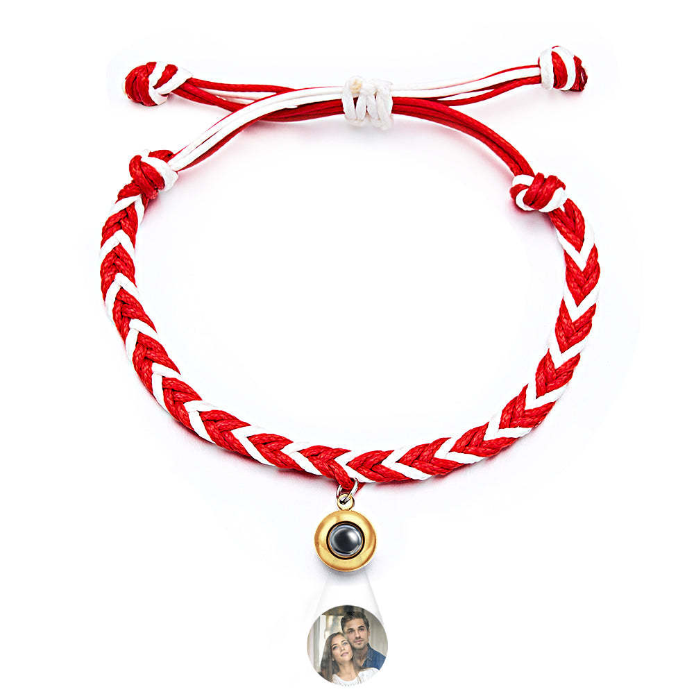 Personalized Projected Picture Bracelet Twist Rope With Round Pendant Warm Christmas Gift For Men - 