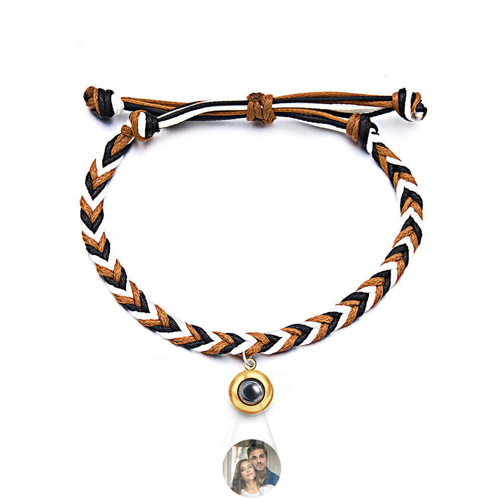Personalized Projected Picture Bracelet Twist Rope With Round Pendant Warm Christmas Gift For Men - 