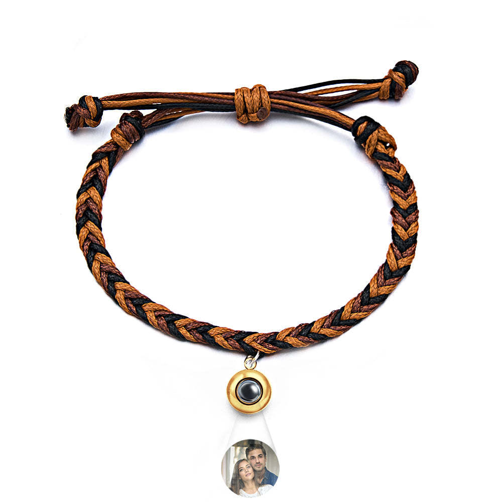 Personalized Projected Picture Bracelet Twist Rope With Round Pendant Warm Christmas Gift For Men - 