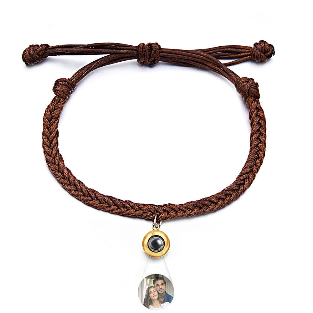 Personalized Projected Picture Bracelet Twist Rope With Round Pendant Warm Christmas Gift For Men - 
