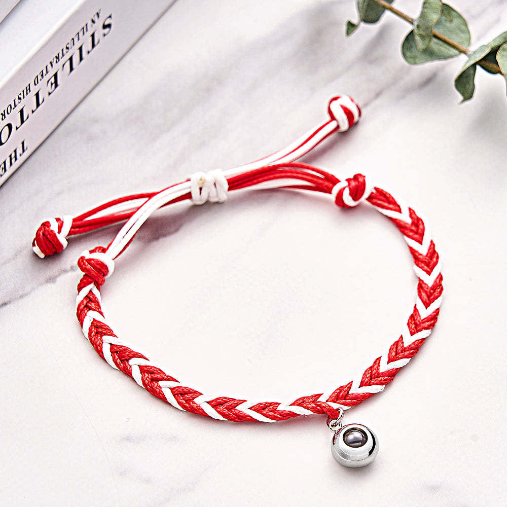 Personalized Projected Picture Bracelet Twist Rope With Round Pendant Warm Christmas Gift For Men - 
