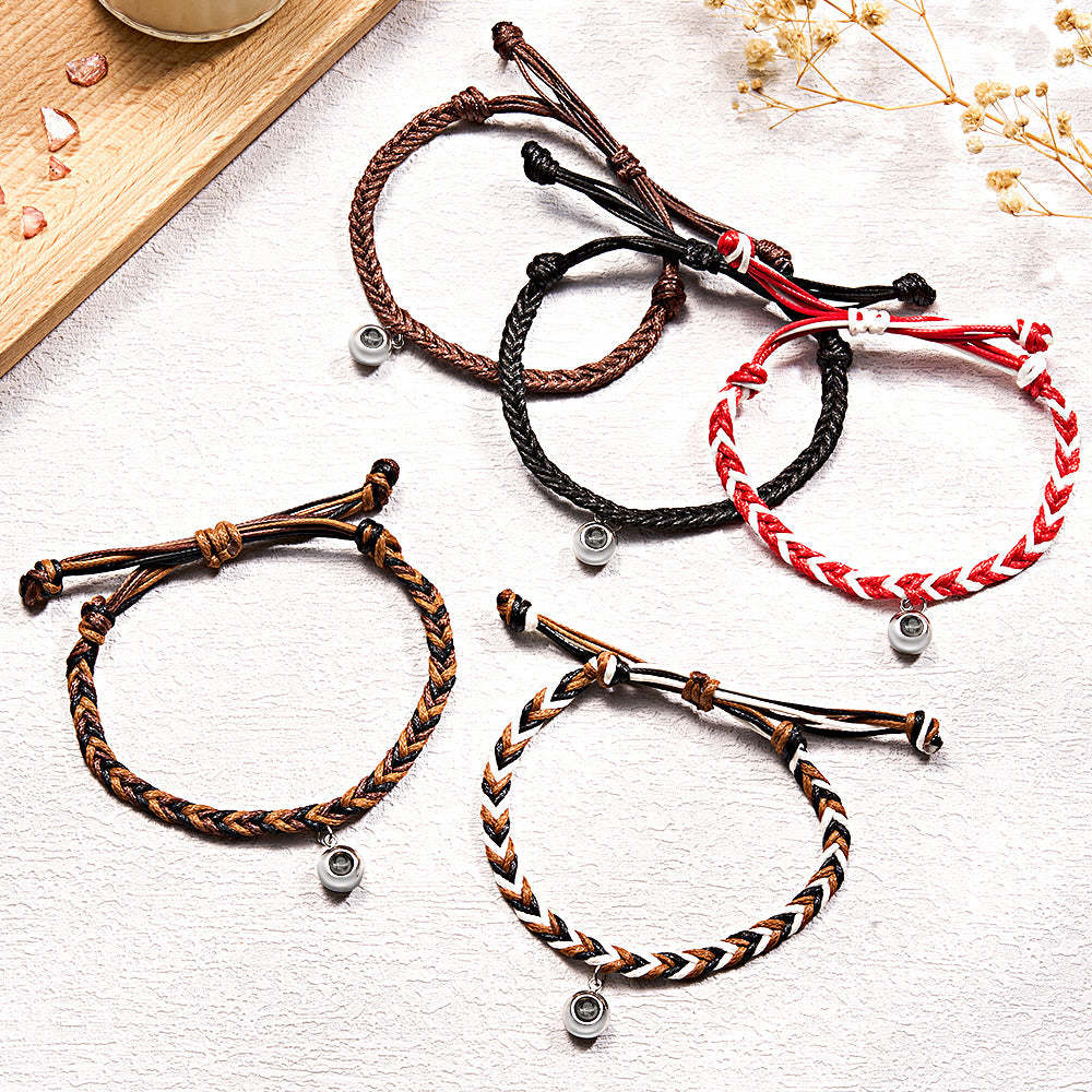 Personalized Projected Picture Bracelet Twist Rope With Round Pendant Warm Christmas Gift For Men - 