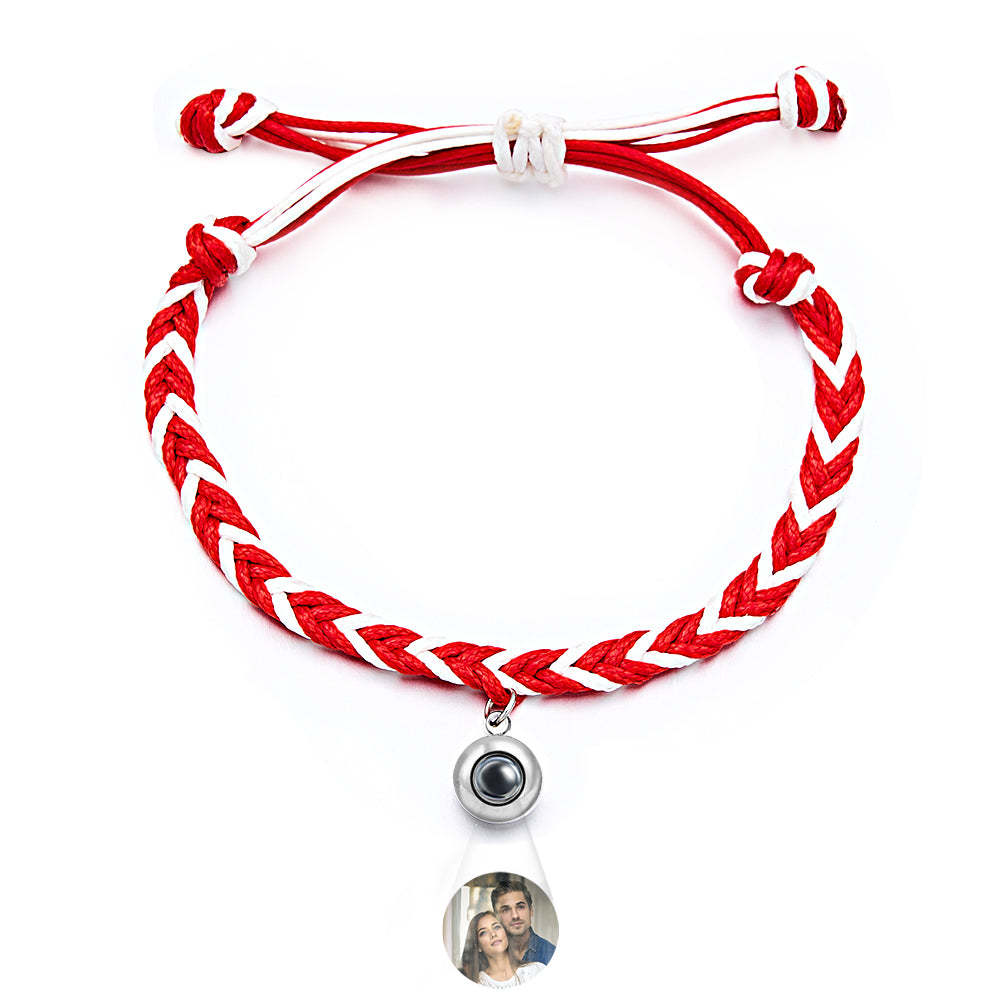 Personalized Projected Picture Bracelet Twist Rope With Round Pendant Warm Christmas Gift For Men - 