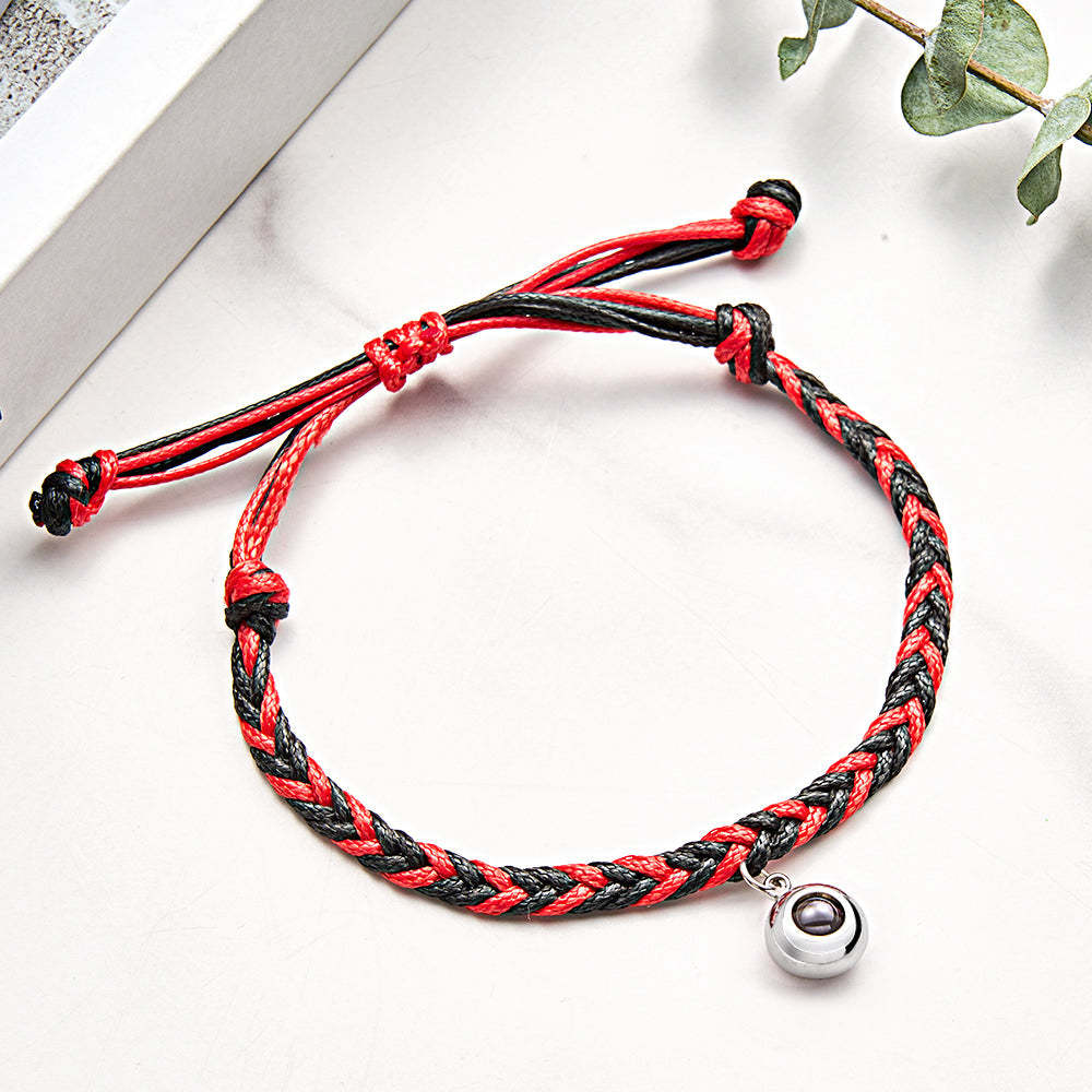 Personalized Projected Picture Bracelet Twist Rope With Round Pendant Warm Christmas Gift For Men - 