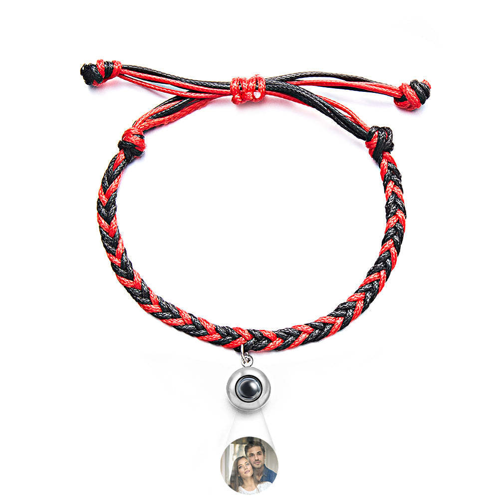 Personalized Projected Picture Bracelet Twist Rope With Round Pendant Warm Christmas Gift For Men - 