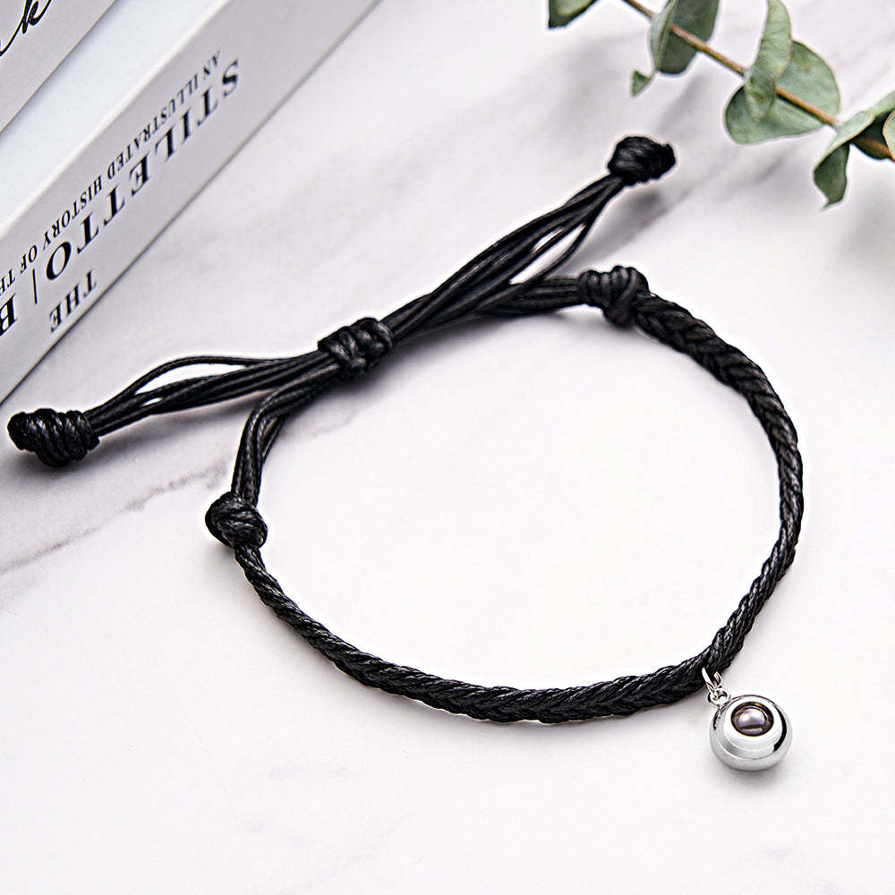 Personalized Projected Picture Bracelet Twist Rope With Round Pendant Warm Christmas Gift For Men - 