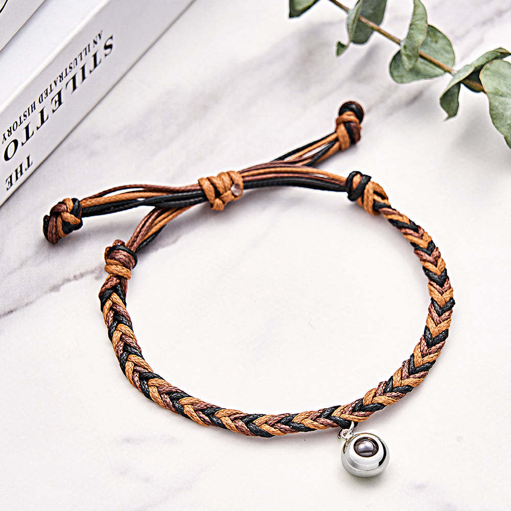 Personalized Projected Picture Bracelet Twist Rope With Round Pendant Warm Christmas Gift For Men - 