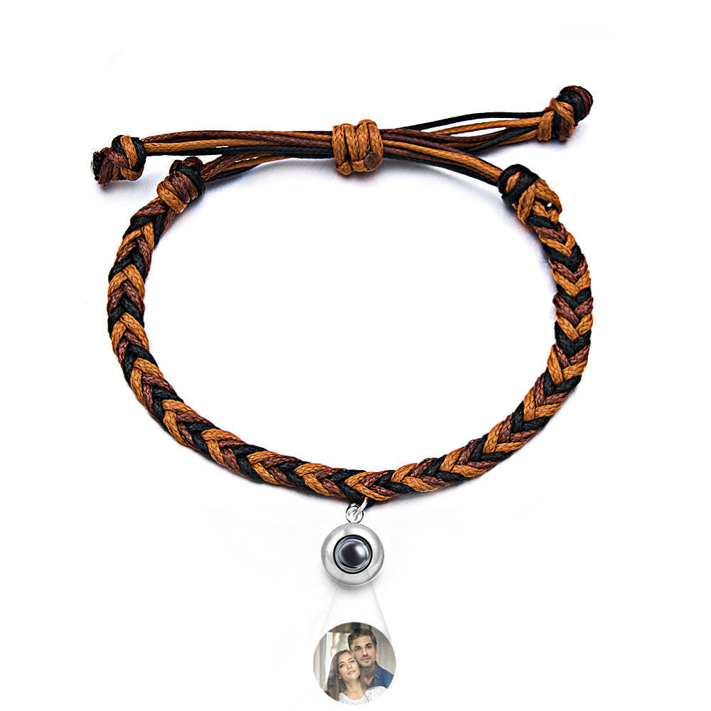 Personalized Projected Picture Bracelet Twist Rope With Round Pendant Warm Christmas Gift For Men - 
