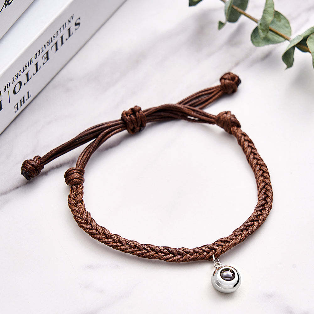 Personalized Projected Picture Bracelet Twist Rope With Round Pendant Warm Christmas Gift For Men - 