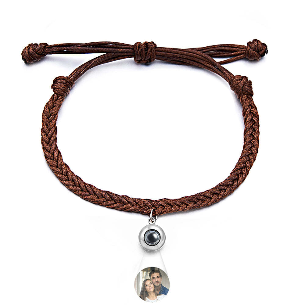 Personalized Projected Picture Bracelet Twist Rope With Round Pendant Warm Christmas Gift For Men - 