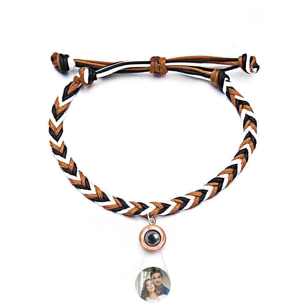 Personalized Projected Picture Bracelet Twist Rope With Round Pendant Warm Christmas Gift For Men - 