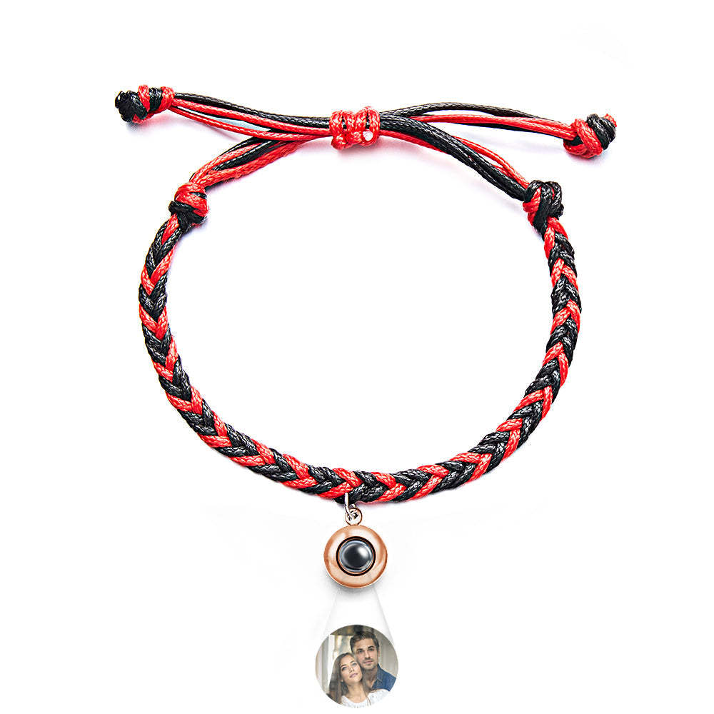 Personalized Projected Picture Bracelet Twist Rope With Round Pendant Warm Christmas Gift For Men - 