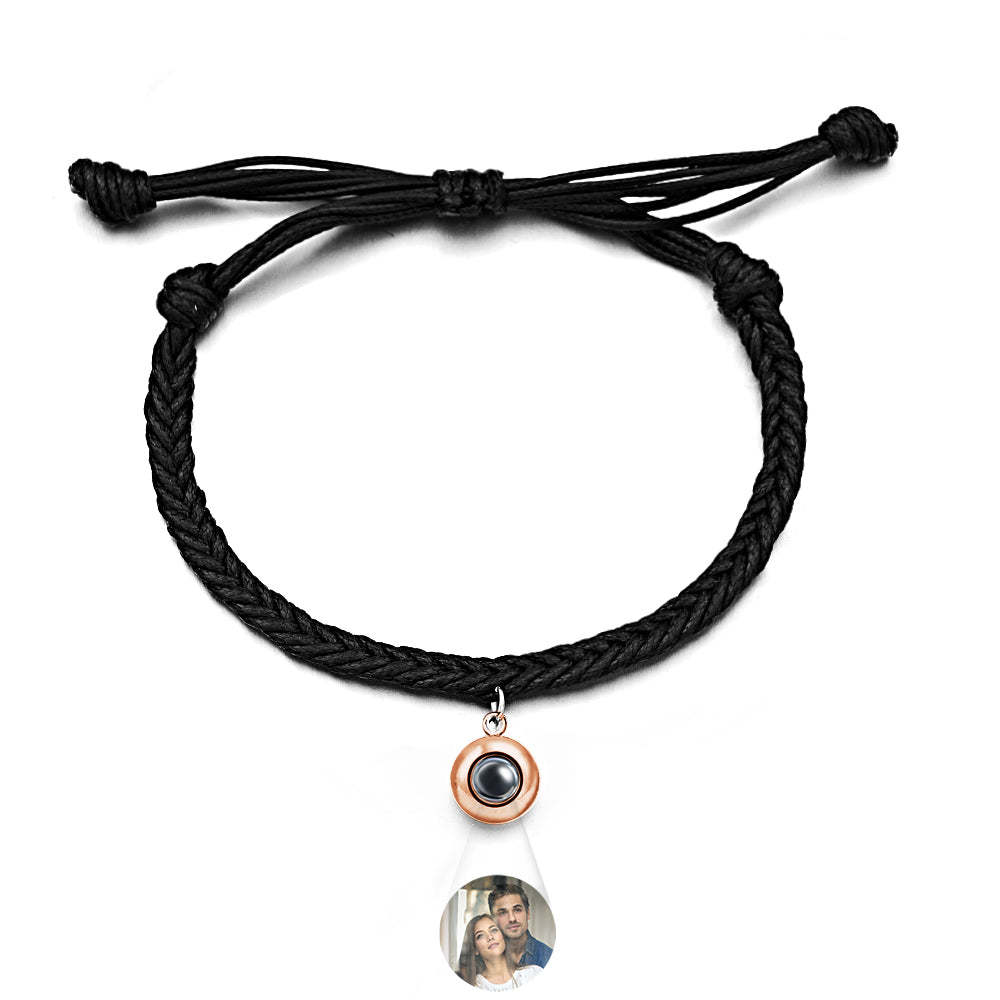Personalized Projected Picture Bracelet Twist Rope With Round Pendant Warm Christmas Gift For Men - 