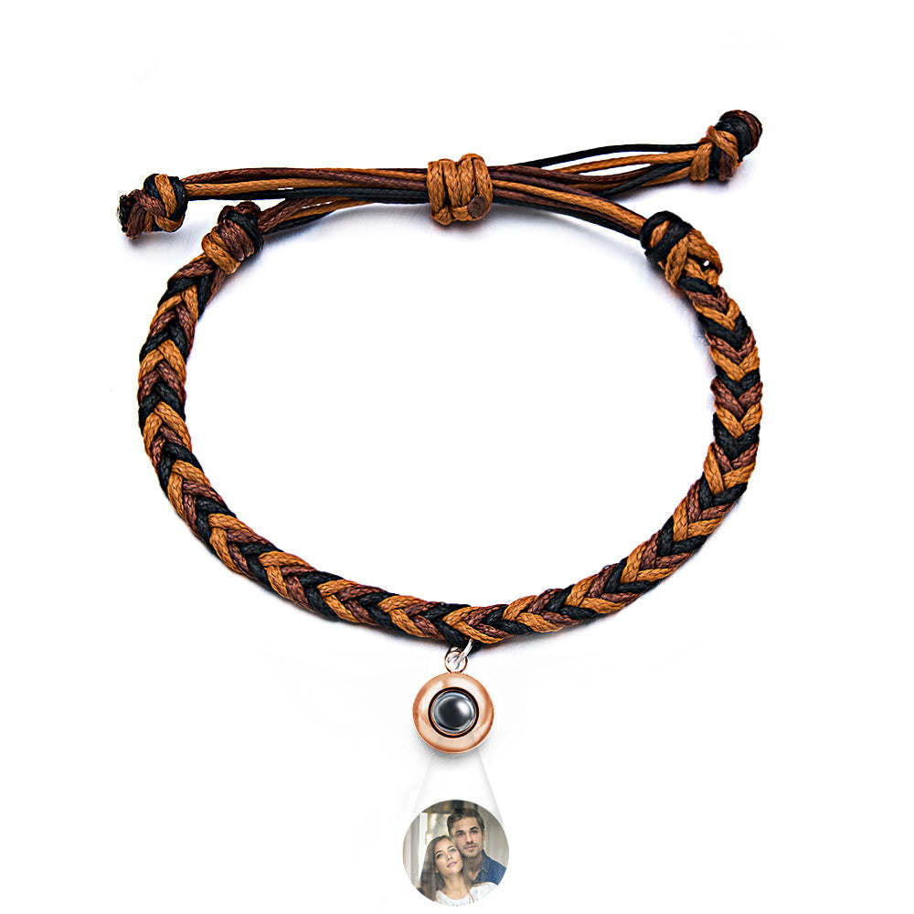 Personalized Projected Picture Bracelet Twist Rope With Round Pendant Warm Christmas Gift For Men - 