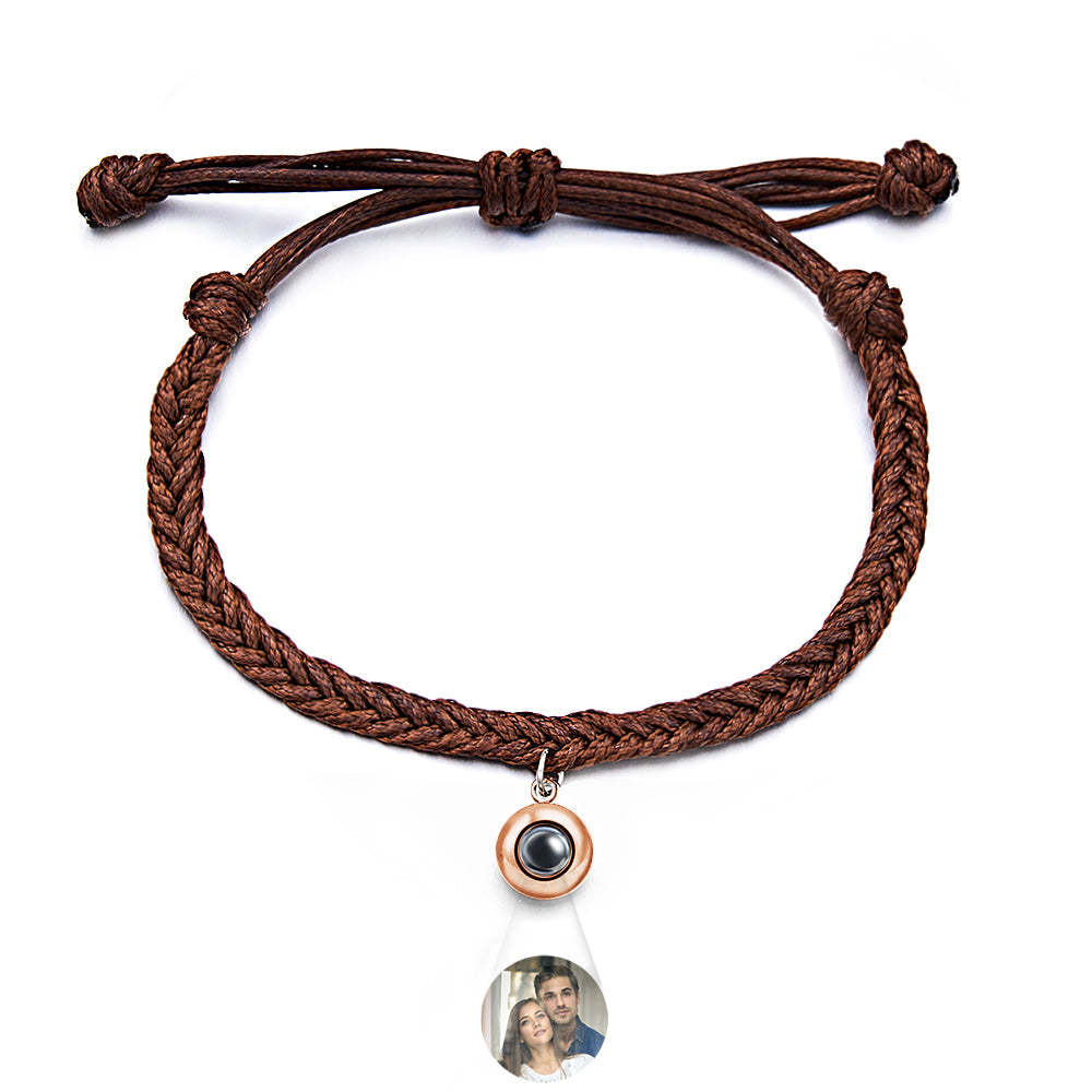 Personalized Projected Picture Bracelet Twist Rope With Round Pendant Warm Christmas Gift For Men - 