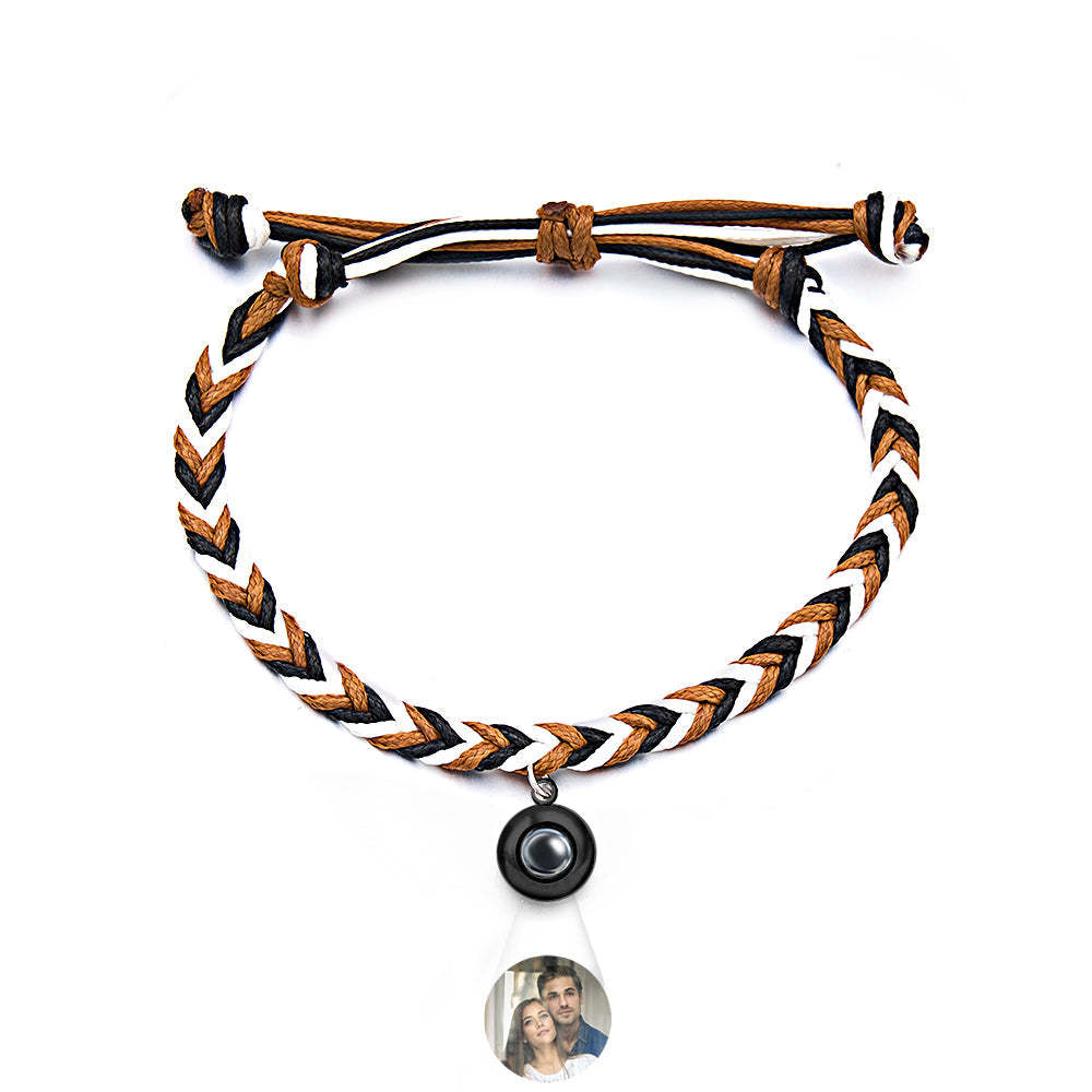 Personalized Projected Picture Bracelet Twist Rope With Round Pendant Warm Christmas Gift For Men - 