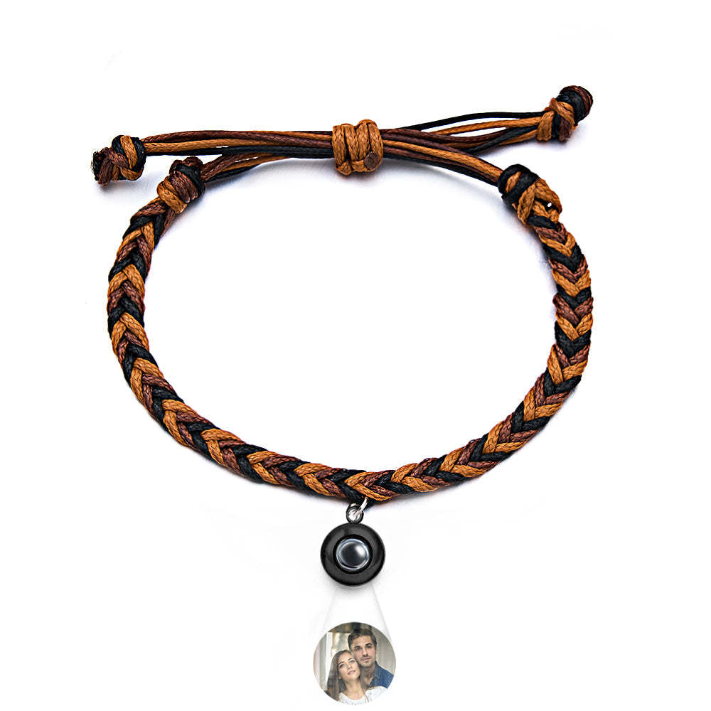 Personalized Projected Picture Bracelet Twist Rope With Round Pendant Warm Christmas Gift For Men - 