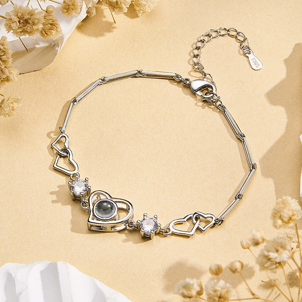Custom Projection Bracelet Heart Couple's Memories Engravable Bracelet For Her - 